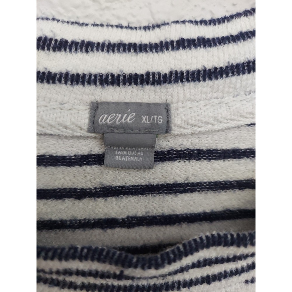 Aerie Sweater Women XL Blue White Striped Boxy Long Sleeve Rounded Neck Oversize - Picture 3 of 9